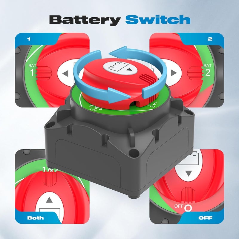 Malictele 1-2-Both-Off High Current Battery Disconnect Switch 600A 12-48V Master Cut Disconnect Switch Isolator for Truck Car Vehicle RV Marine Boat - Image 4